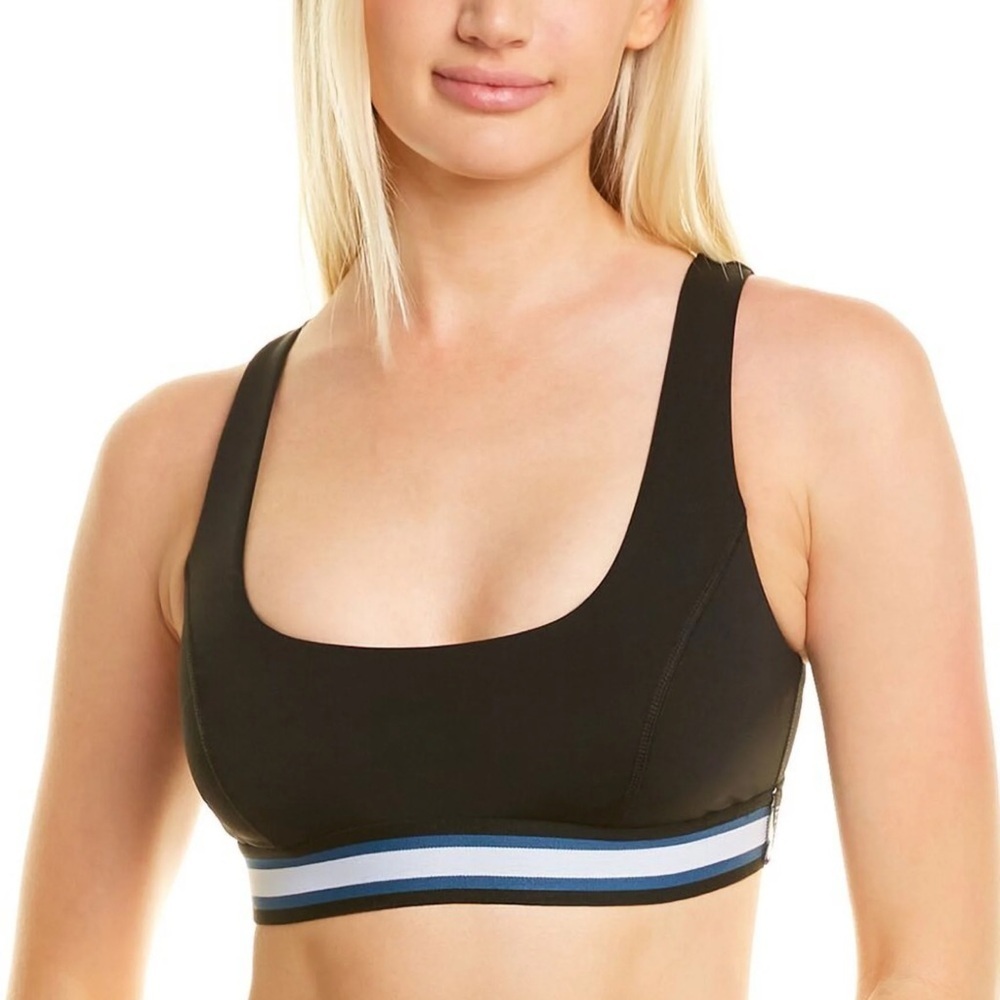 Michi Sports Bra | Size Small Sleek Black with Blue Stripe | Excellent Condition